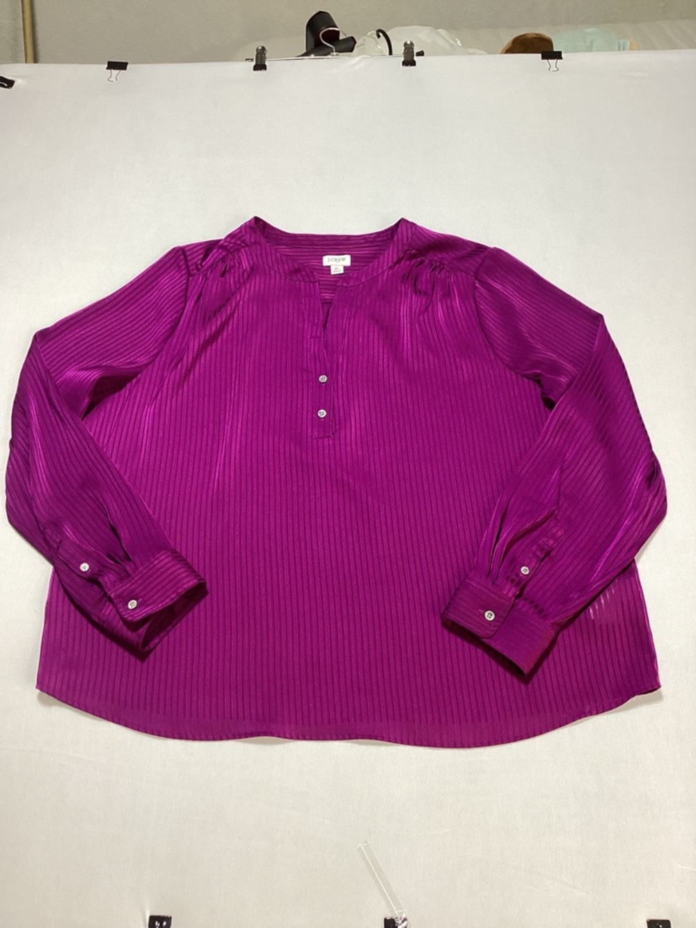 J. Crew Factory Shadow-striped Long-Sleeve Popover Placket Blouse - Picture 3 of 9